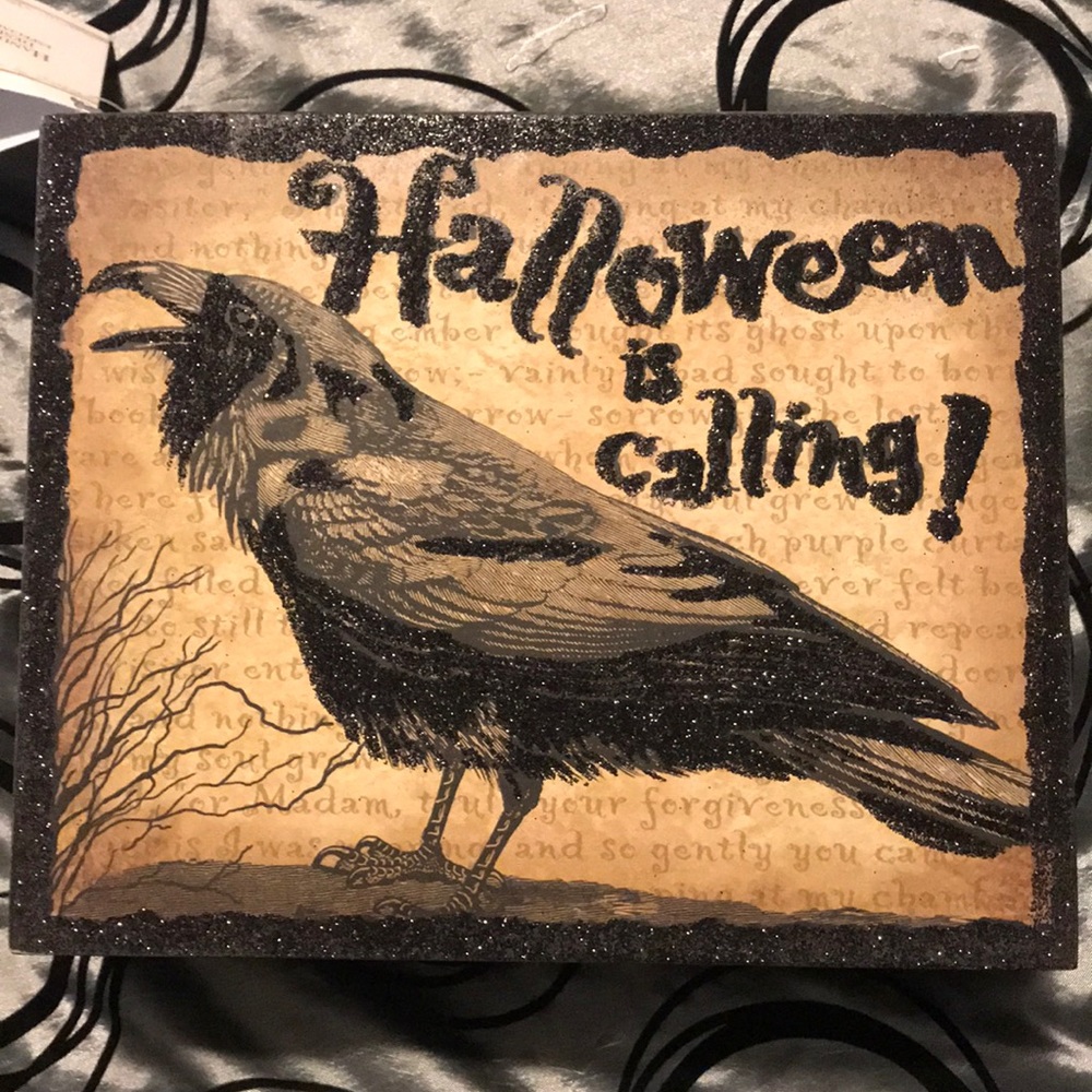 NWT Halloween Is Calling wooden box with Glitter